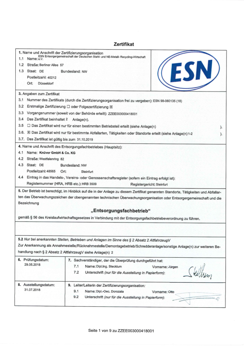 Zertifikat ESN